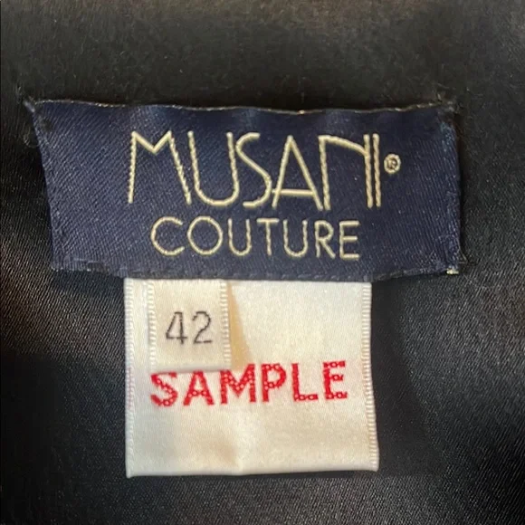 Musani Couture Black Ruffled Bow Front Peplum Satin Blouse Top EUR 42 Evening - Picture 3 of 12